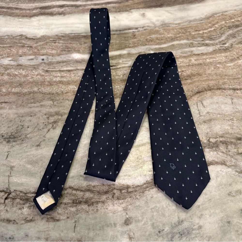 Dior Mens Formal Necktie Pointed Navy Pink Silk New York Made